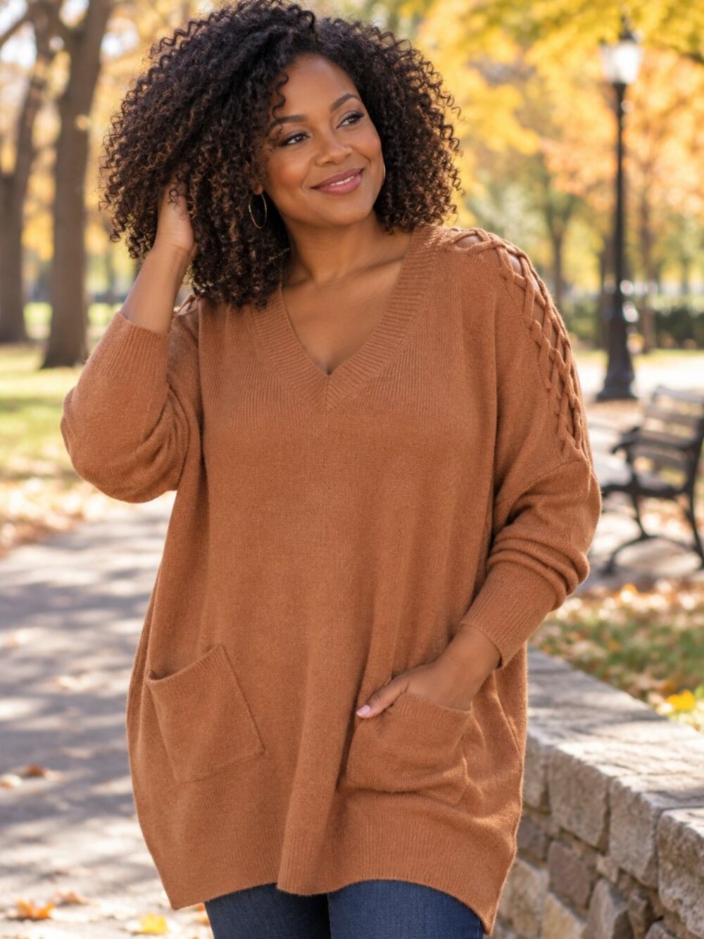NY&CO Criss-Cross Shoulder Baggy Sweater - Camel color - XL BRAND NEW